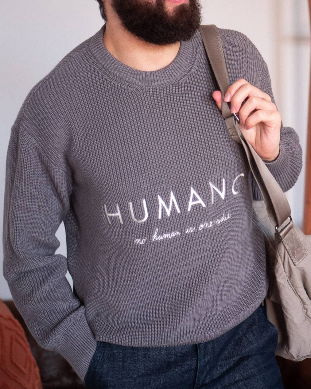 No Human is One-Sided Knit Grey