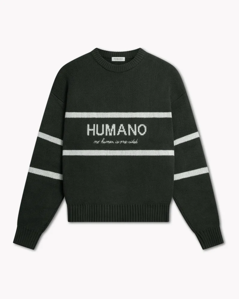 No Human is One-Sided Knit Dark Green Front